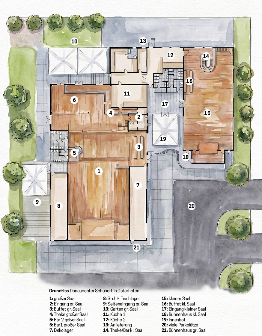 Grundriss Donaucenter Schubert in Osterhofen, Veranstaltungslocation, Hochzeitslocation, Firmenfeier